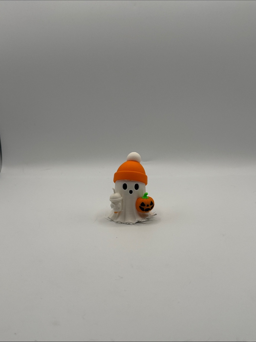 Halloween Ghost Toy with Orange Beanie and Pumpkin Accent 3D Printed